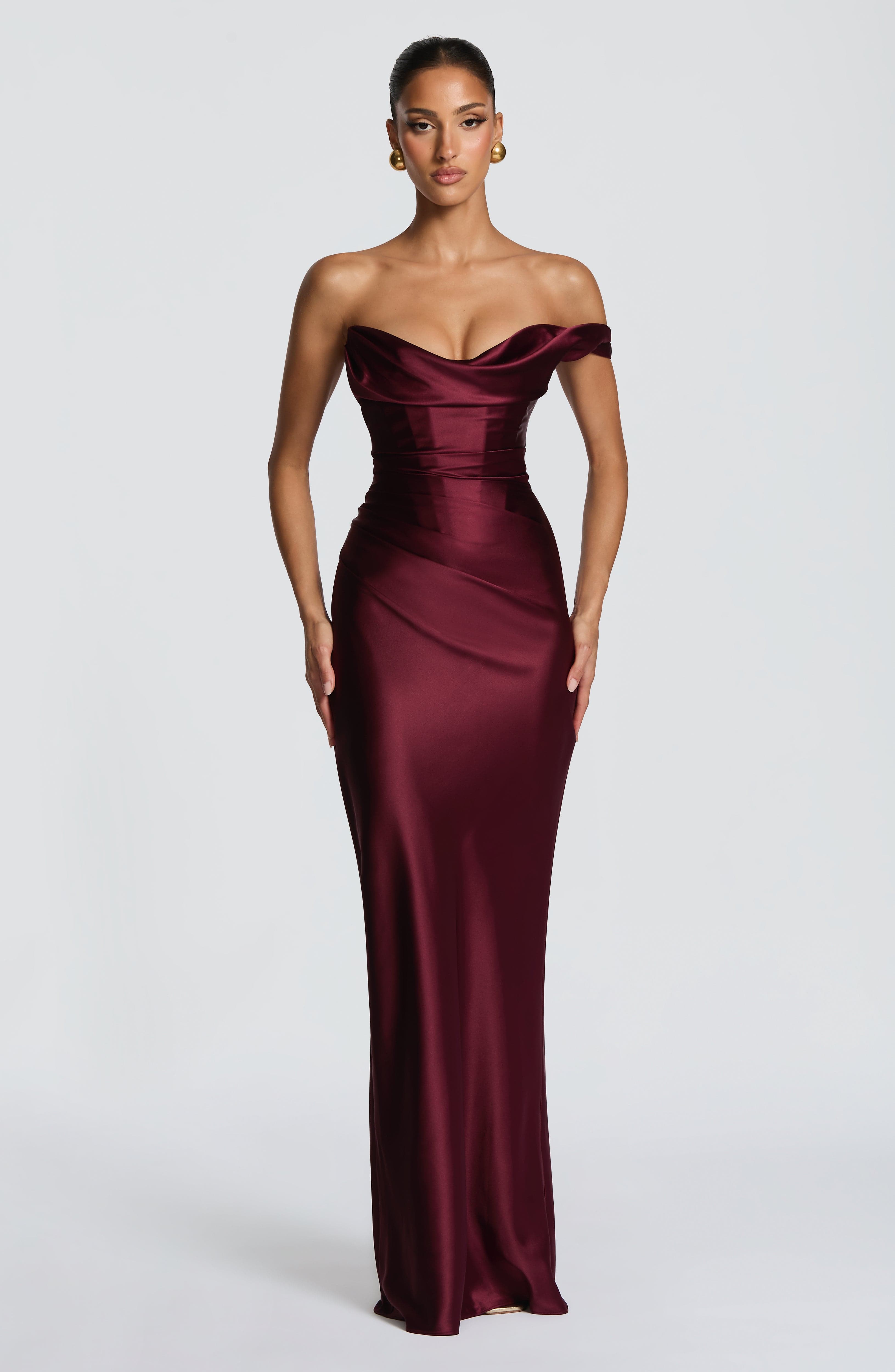 Damen Satin Maxikleid Ein-Schulter Korsett Abendkleid Lang - Image 2