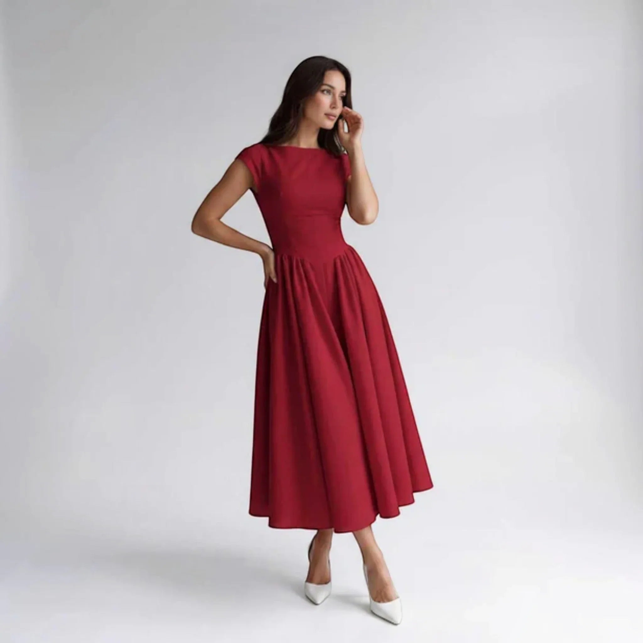 Damen A-Linien Midi-Kleid ärmellos Hochzeitsgast festlich - Image 10