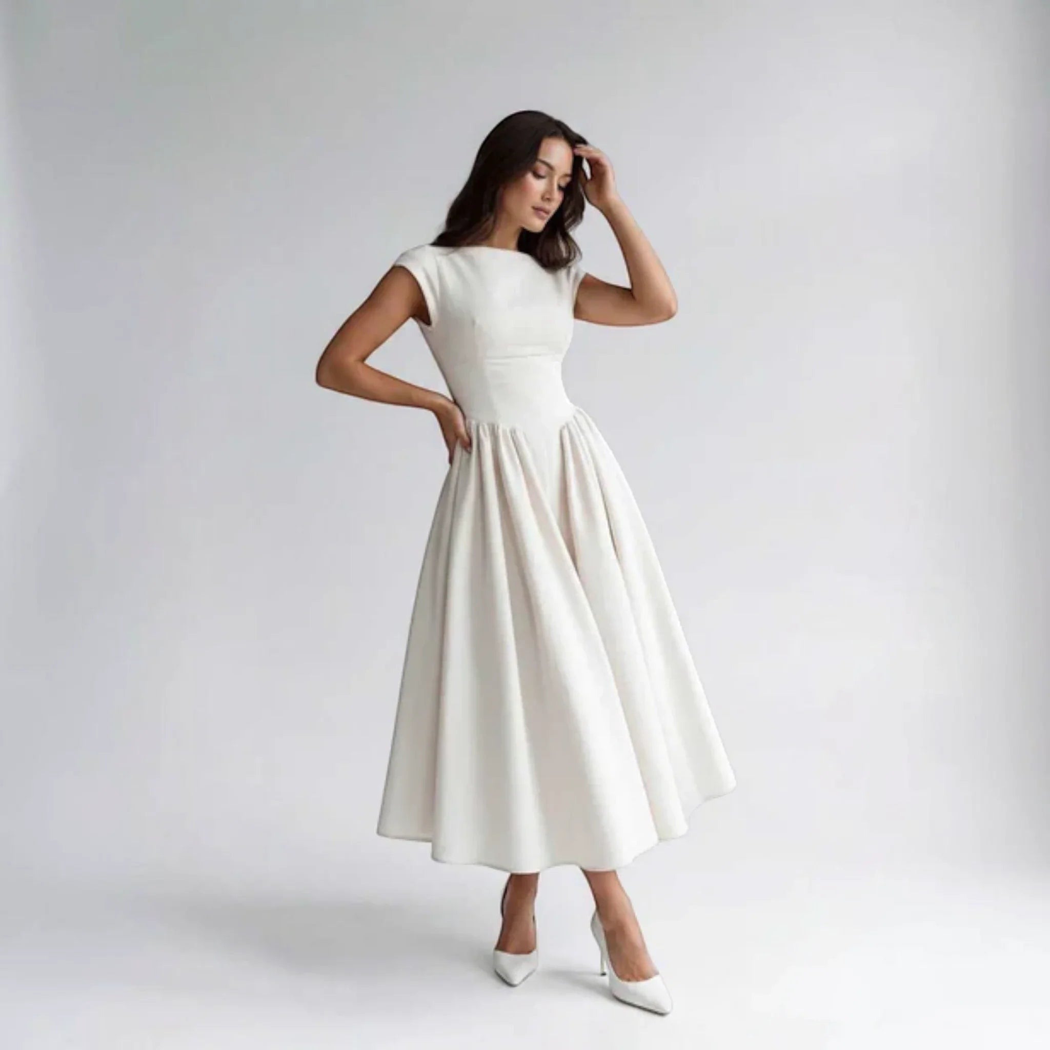 Damen A-Linien Midi-Kleid ärmellos Hochzeitsgast festlich - Image 11