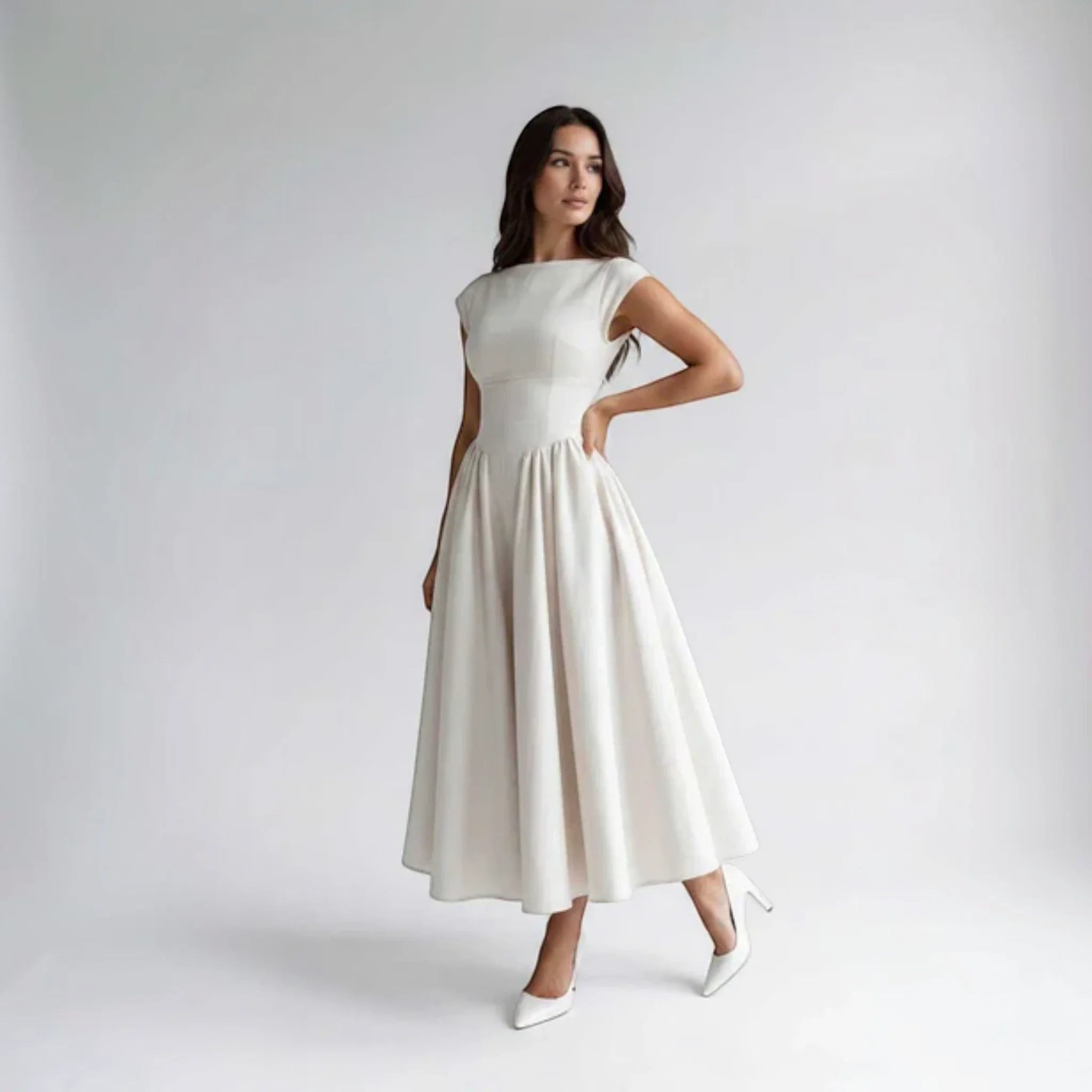 Damen A-Linien Midi-Kleid ärmellos Hochzeitsgast festlich - Image 12