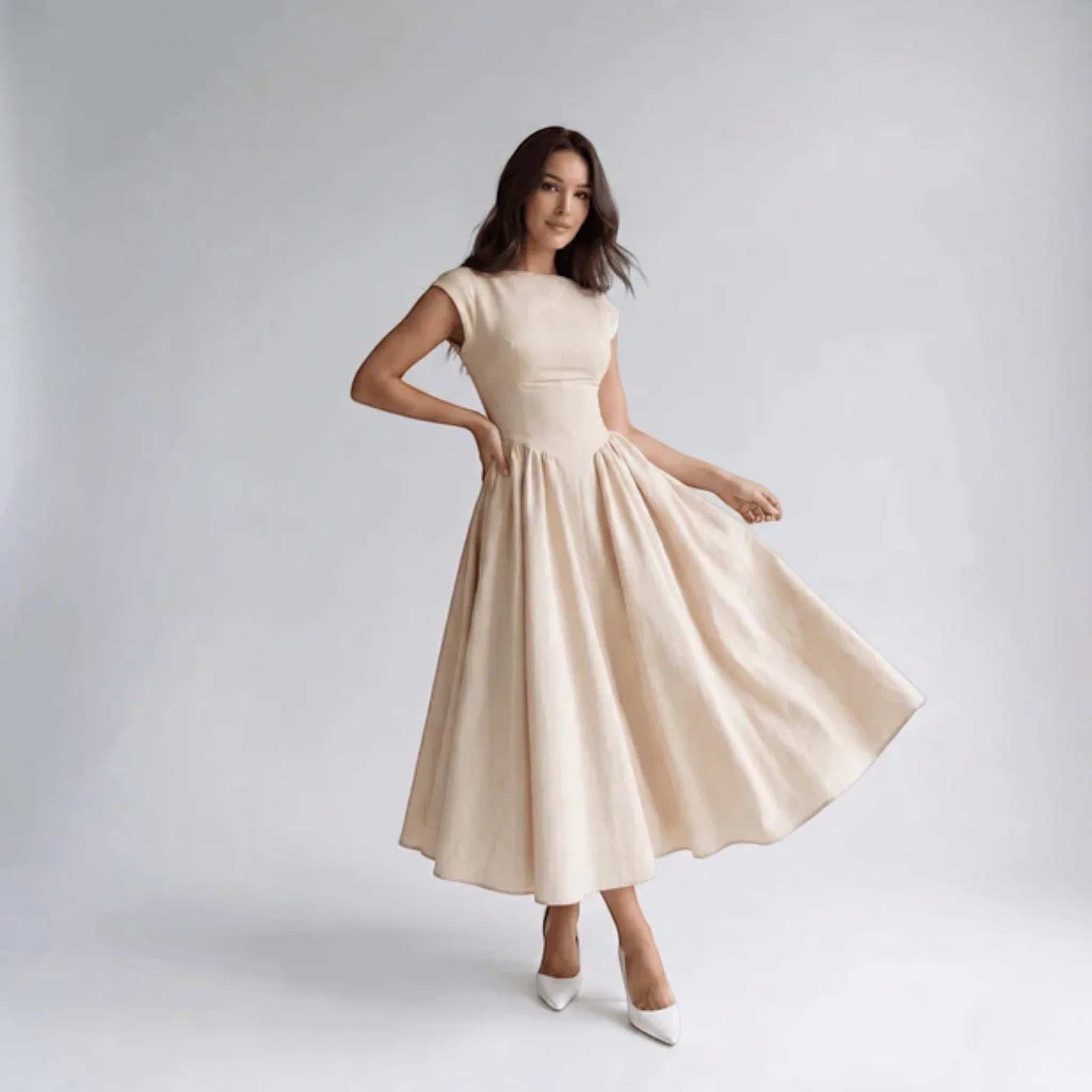 Damen A-Linien Midi-Kleid ärmellos Hochzeitsgast festlich - Image 2