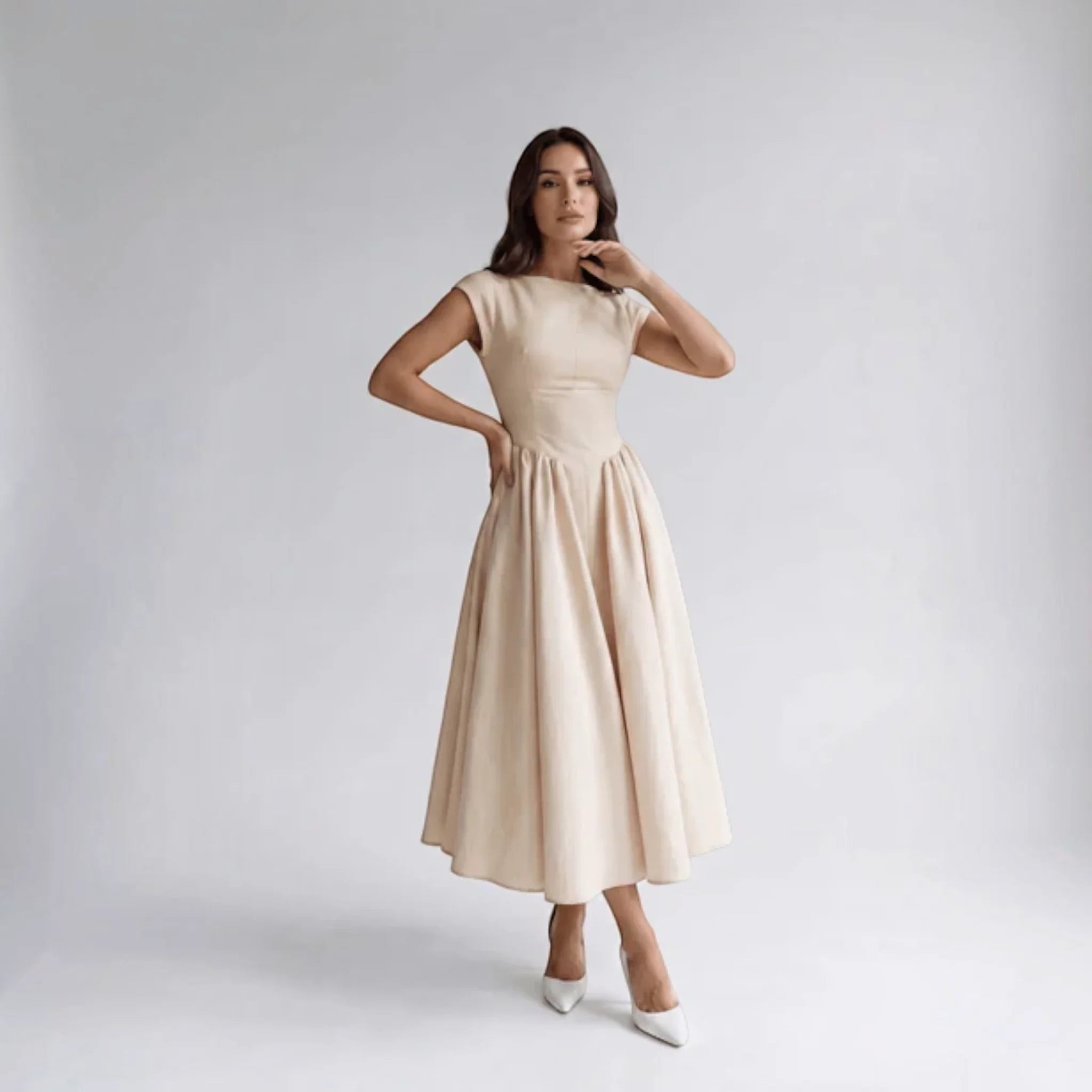 Damen A-Linien Midi-Kleid ärmellos Hochzeitsgast festlich - Image 3