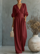 Women Flowy V Neck Wide Leg Jumpsuit - Image 6