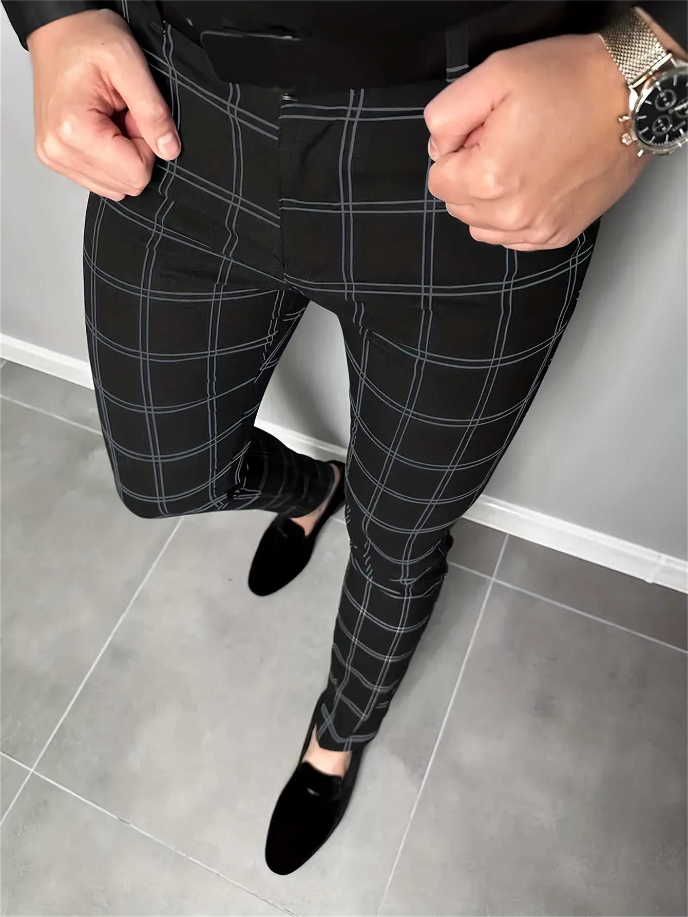 Herren Slim Fit Karierte Hose - Image 2
