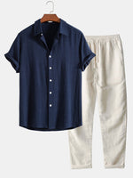 Rovian – Ensemble chemise en lin et rayonne avec boutons et pantalon droit
