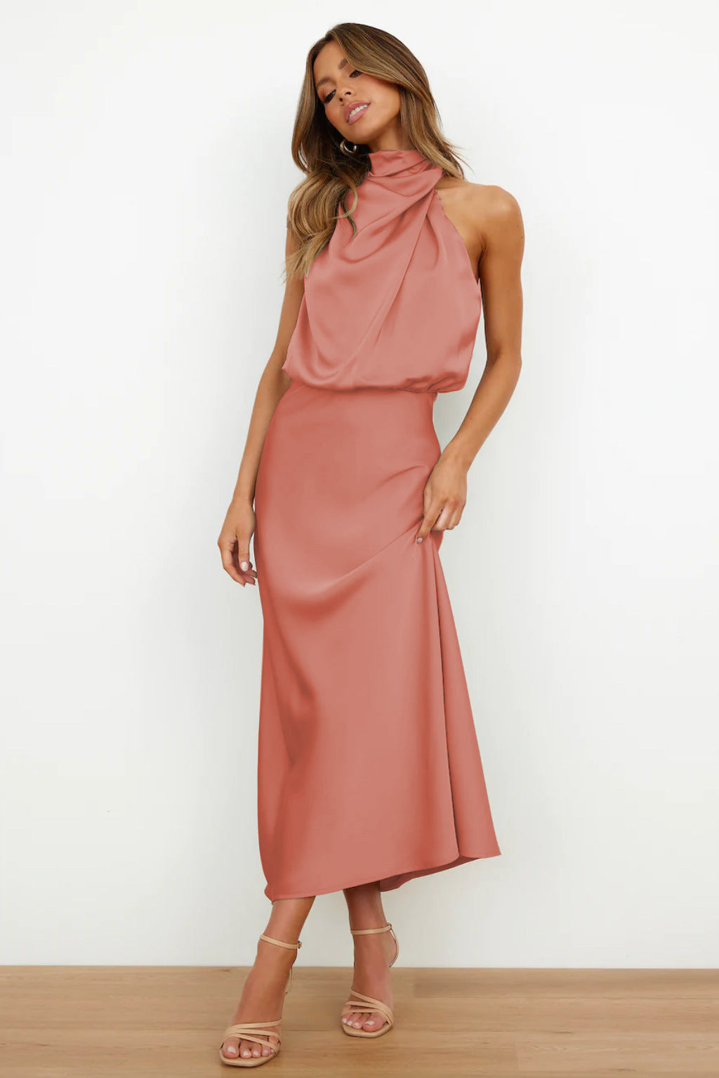 Damen Satin Abendkleid Rückenausschnitt