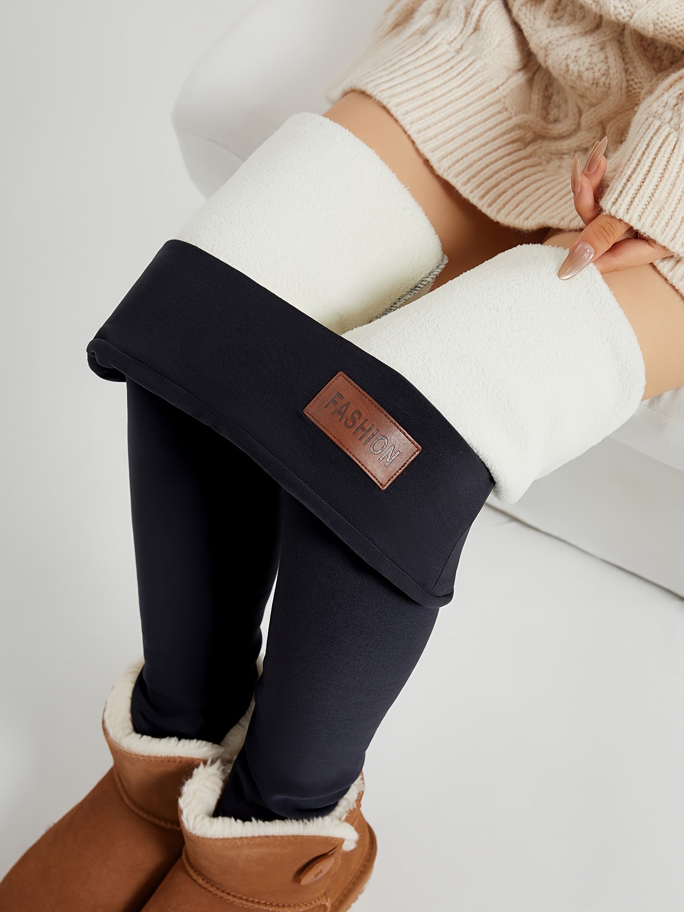 Damen Fleece Leggings High Waist Gefüttert Warm Winter - Image 3