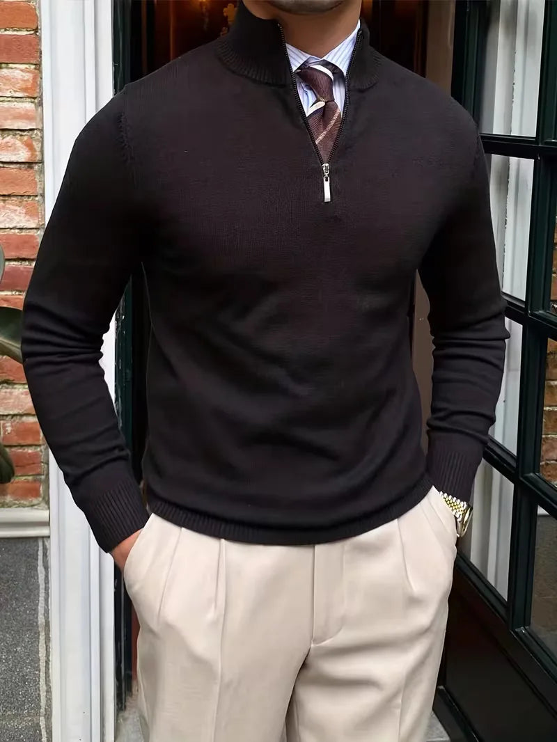 Herren Strickpullover Troyer Reißverschluss Stehkragen - Image 12