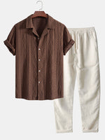 Valeriox – Set cămașă jacquard geometrică și pantaloni din in