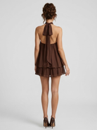 Damen Minikleid Neckholder Rückenfrei Stufenrüschen - Image 17