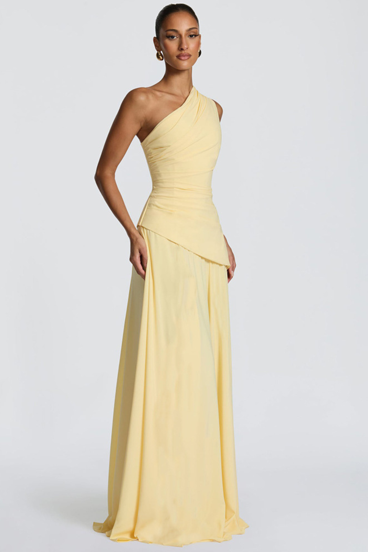 Damen Maxikleid One-Shoulder Drapiert Lang - Image 10