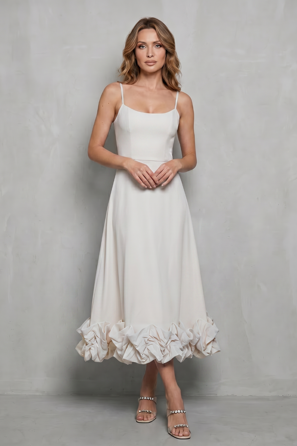 Damen ärmelloses Rüschen Midi-Kleid elegant - Image 12