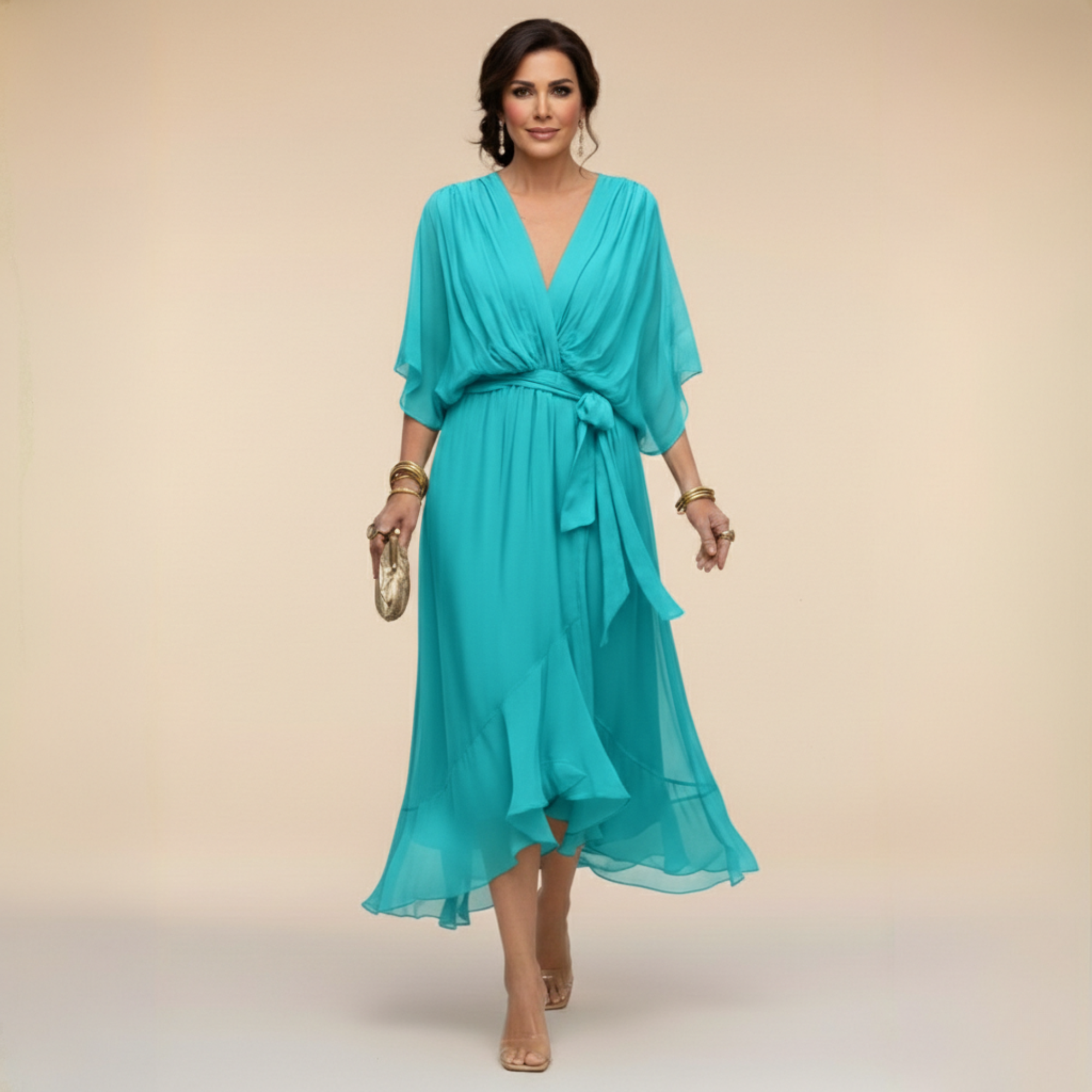 Women Elegant V-Neck Midi Dress - Image 5