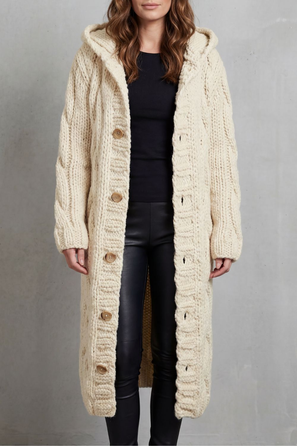 Damen Strick Oversized Kapuzencardigan Mantel - Image 9