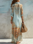Women Chiffon Printed Maxi Shirtdress Summer - Image 5