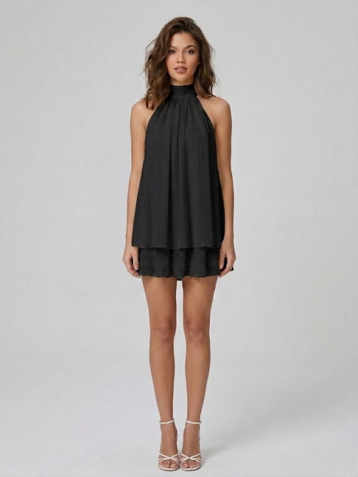 Damen Minikleid Neckholder Rückenfrei Stufenrüschen - Image 18