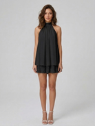 Damen Minikleid Neckholder Rückenfrei Stufenrüschen - Image 18