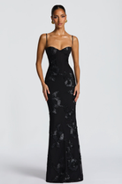Damen Maxikleid figurbetont Blumenstickerei Spaghettiträger - Image 7