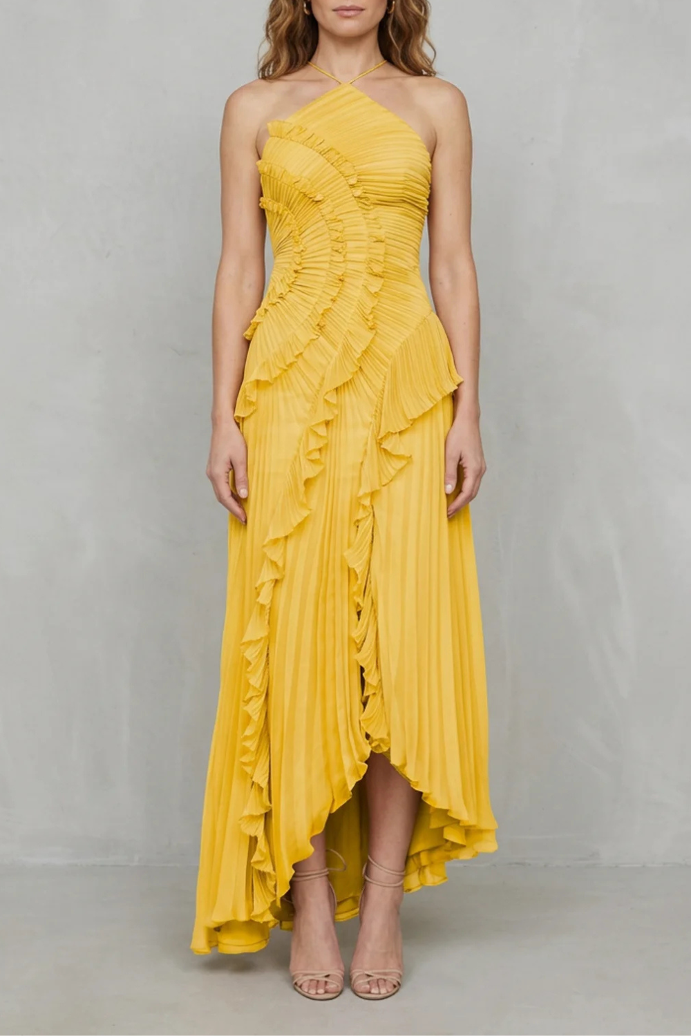 Damen Midi Kleid One-Shoulder Plissee - Image 11