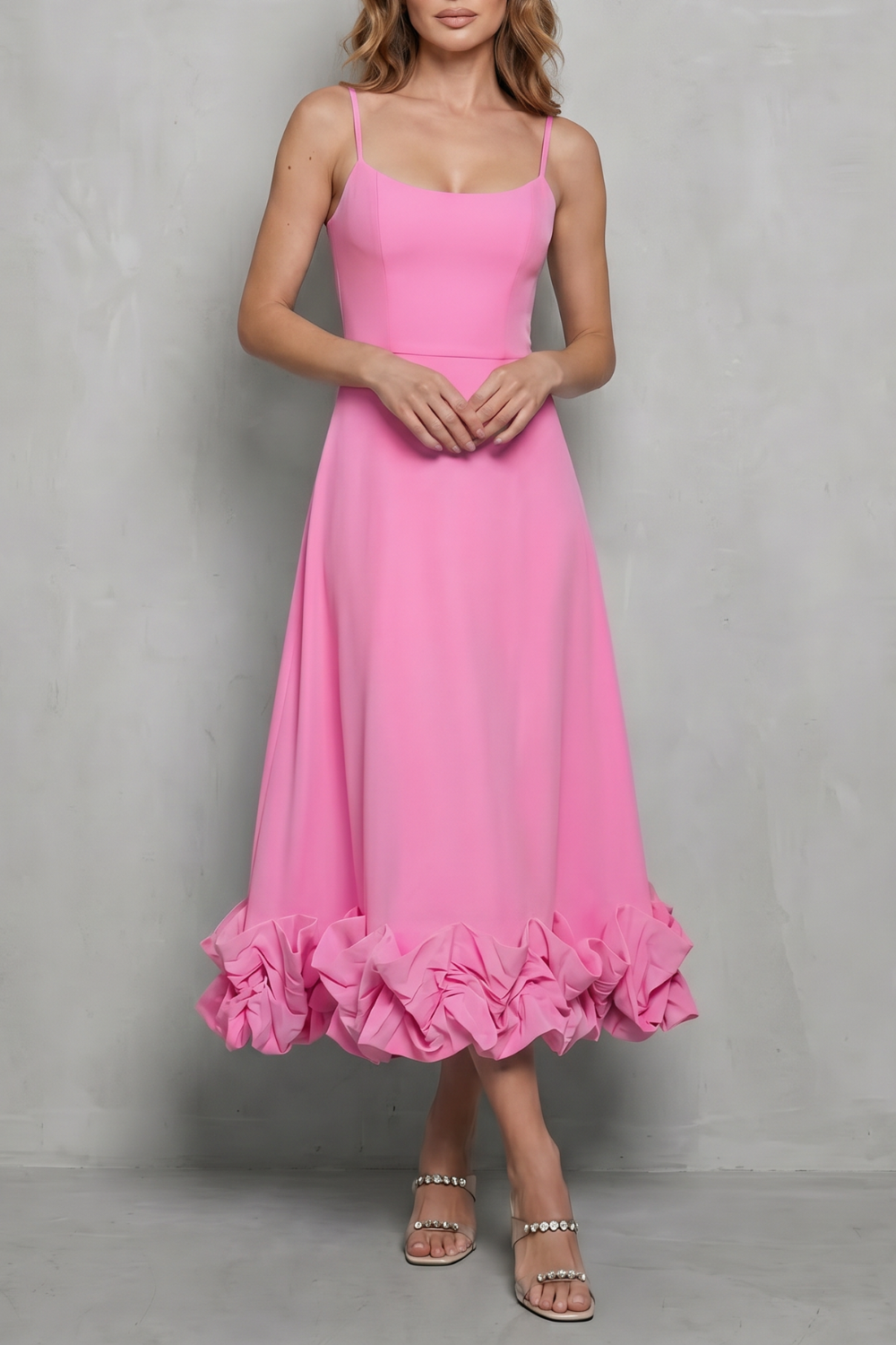 Damen ärmelloses Rüschen Midi-Kleid elegant - Image 5