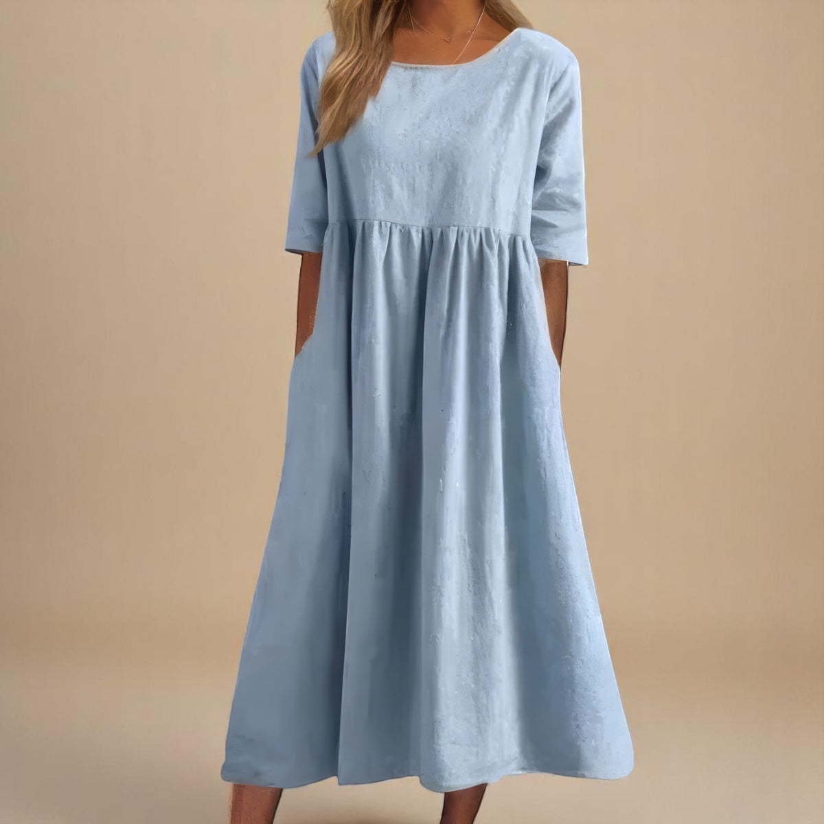 Damen Sommer Midikleid Relaxed Fit mit Taschen