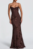 Damen Maxikleid figurbetont Blumenstickerei Spaghettiträger - Image 21