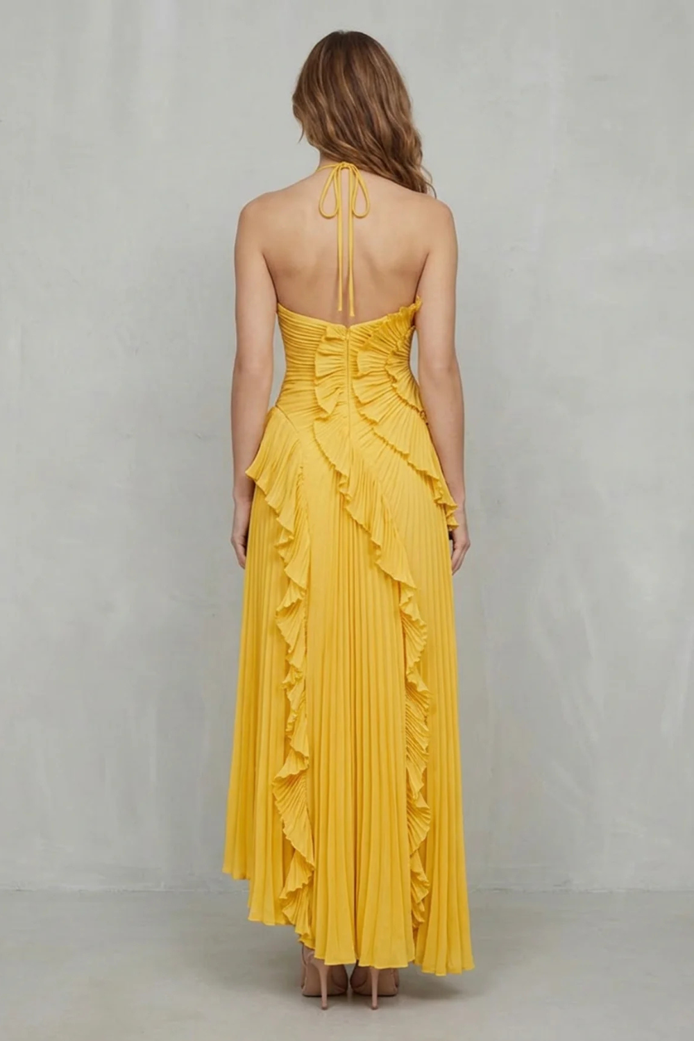 Damen Midi Kleid One-Shoulder Plissee - Image 14
