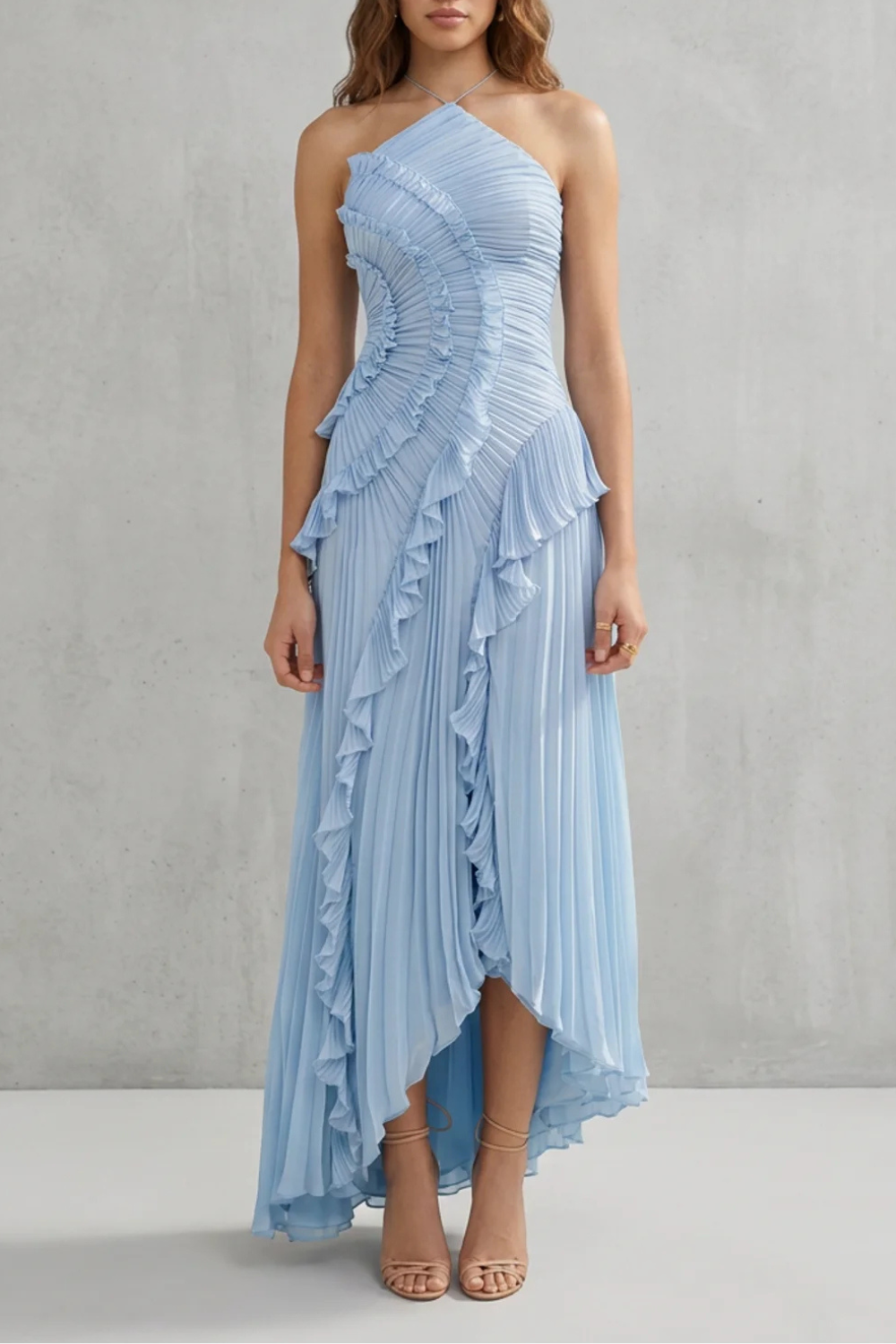 Damen Midi Kleid One-Shoulder Plissee - Image 15