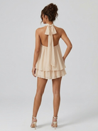 Damen Minikleid Neckholder Rückenfrei Stufenrüschen - Image 2