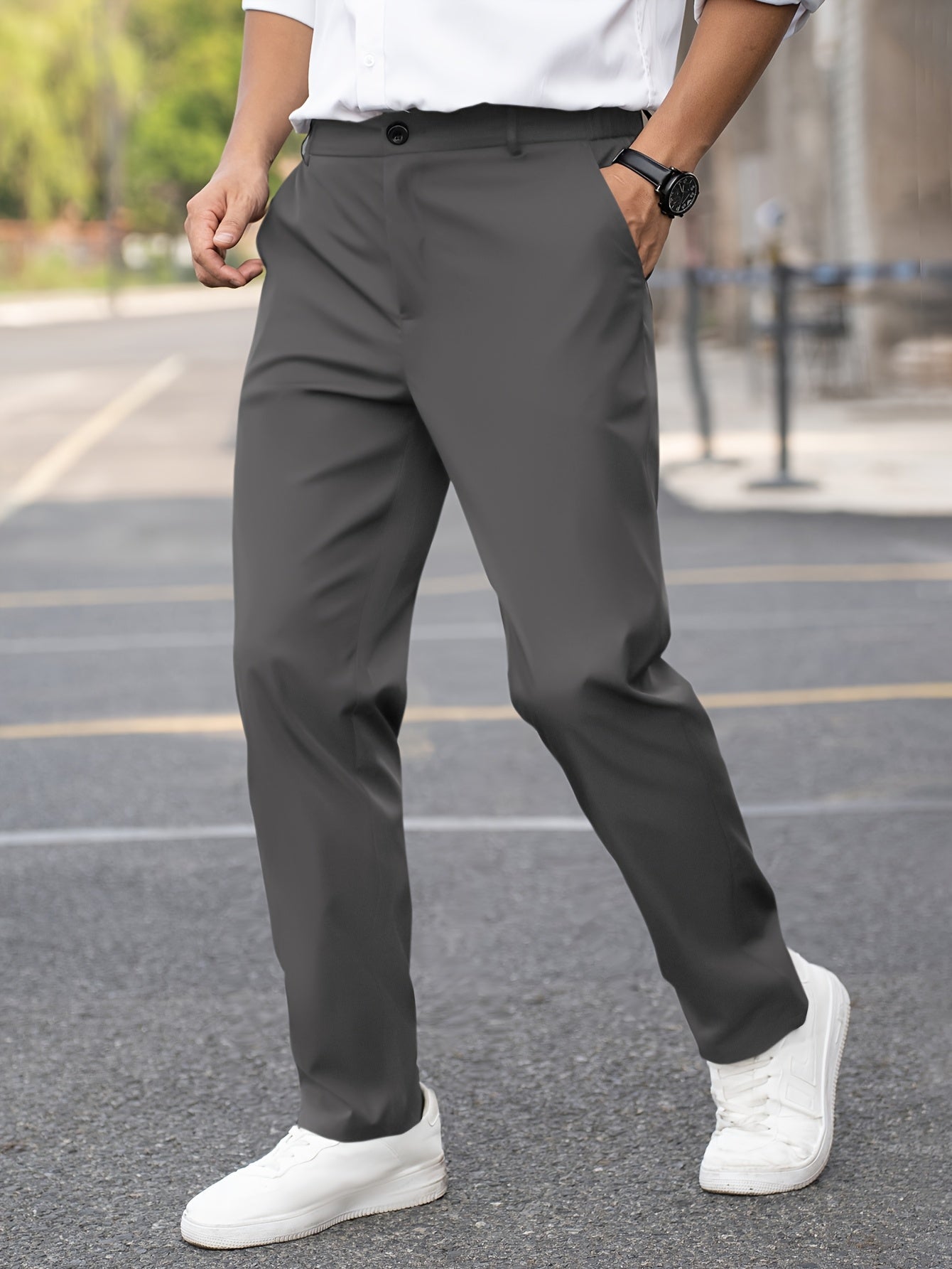 Herren Slim Fit Anzughose Tailored Straight-Leg Dunkelgrau - Image 6