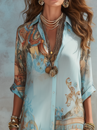 Women Chiffon Printed Maxi Shirtdress Summer - Image 6