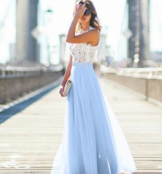 Damen Langes Kleid Florale Spitze Maxikleid