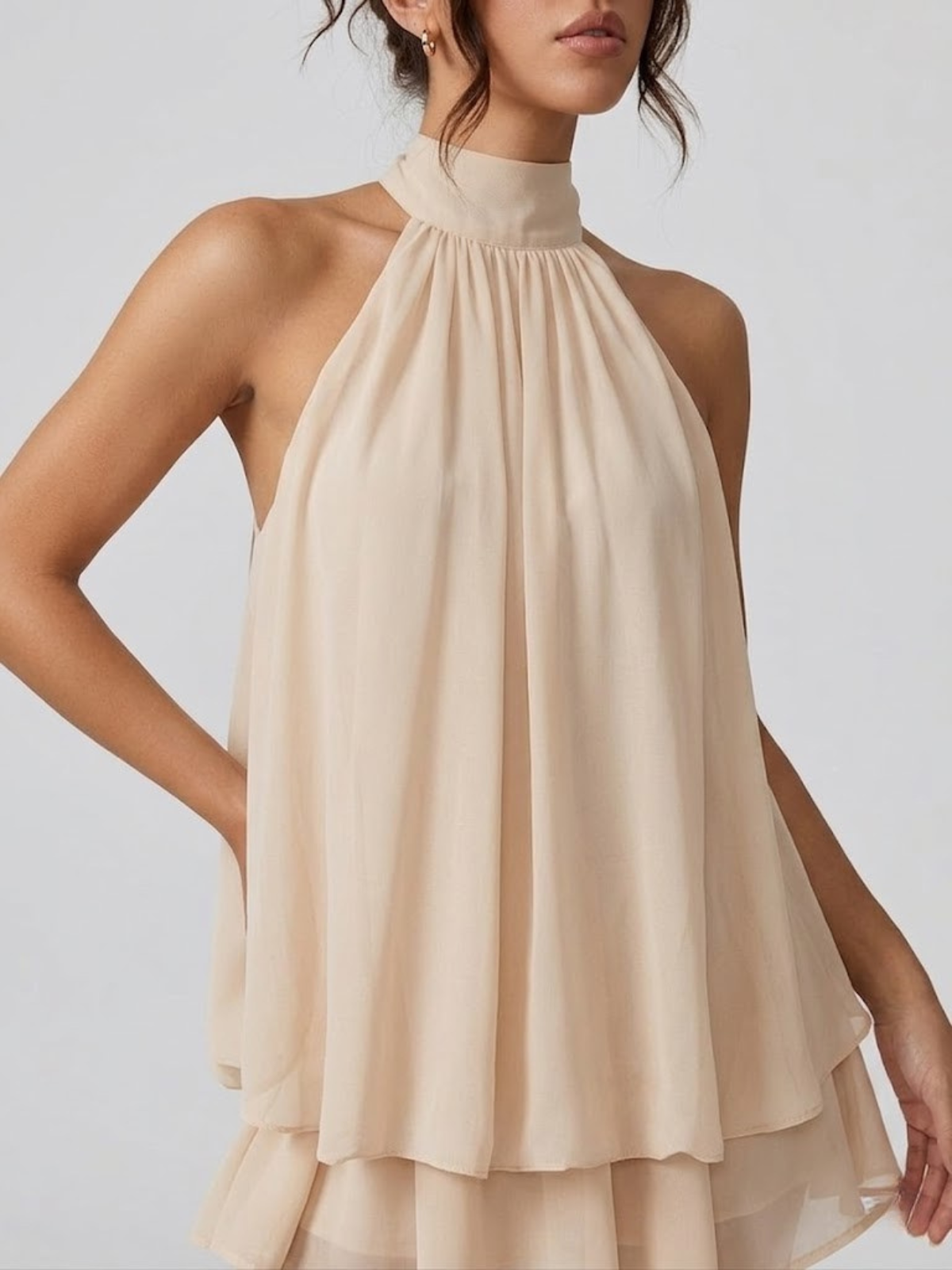 Damen Minikleid Neckholder Rückenfrei Stufenrüschen - Image 4