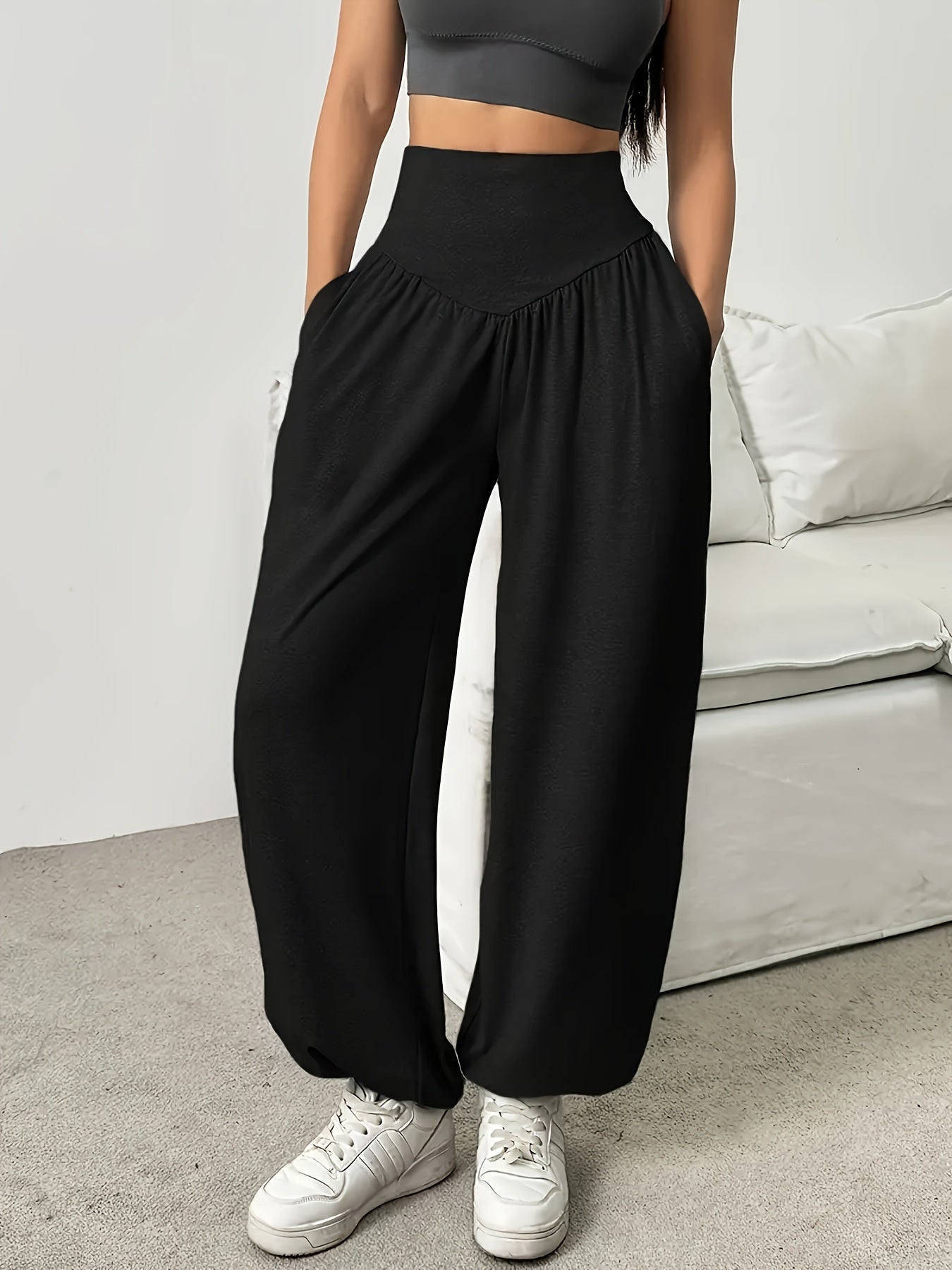 Damen High Waist Weite Hose Lockere Passform - Image 7