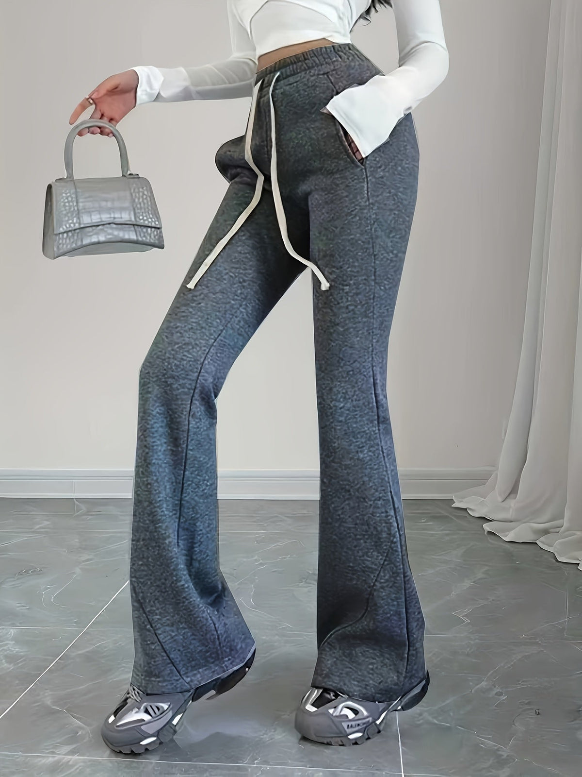 Damen Schlaghose Hoher Bund High Waist Hose - Image 9