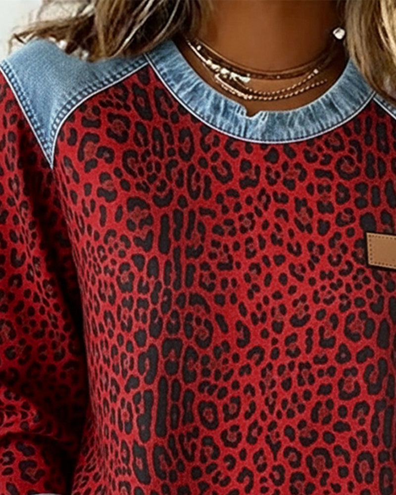 Damen Denim Leopard Print Sweater - Image 8