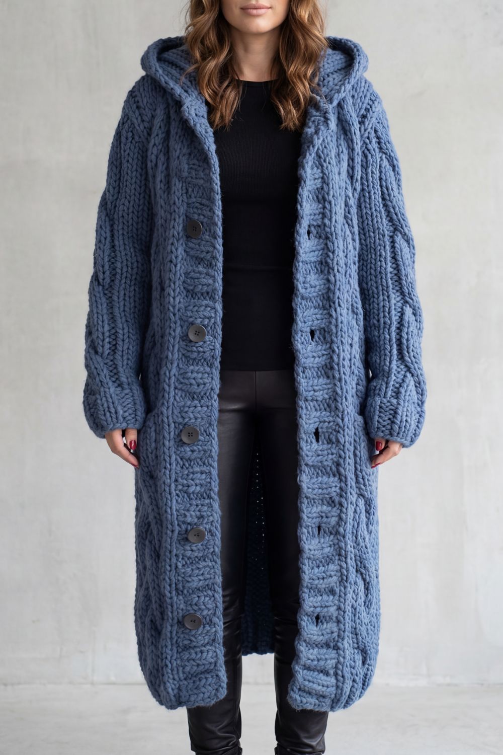 Damen Strick Oversized Kapuzencardigan Mantel
