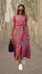 Damen Florales Wickel Maxikleid V-Ausschnitt - Image 9