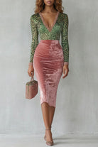 Damen Samt Leopard Bodycon Midikleid