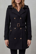 Damen Trenchcoat mit Kapuze tailliert Gürtel doppelreihig