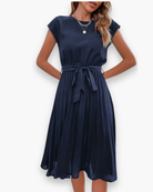 Damen Elegantes Plissee Midikleid mit Schleife A-Linie - Image 3