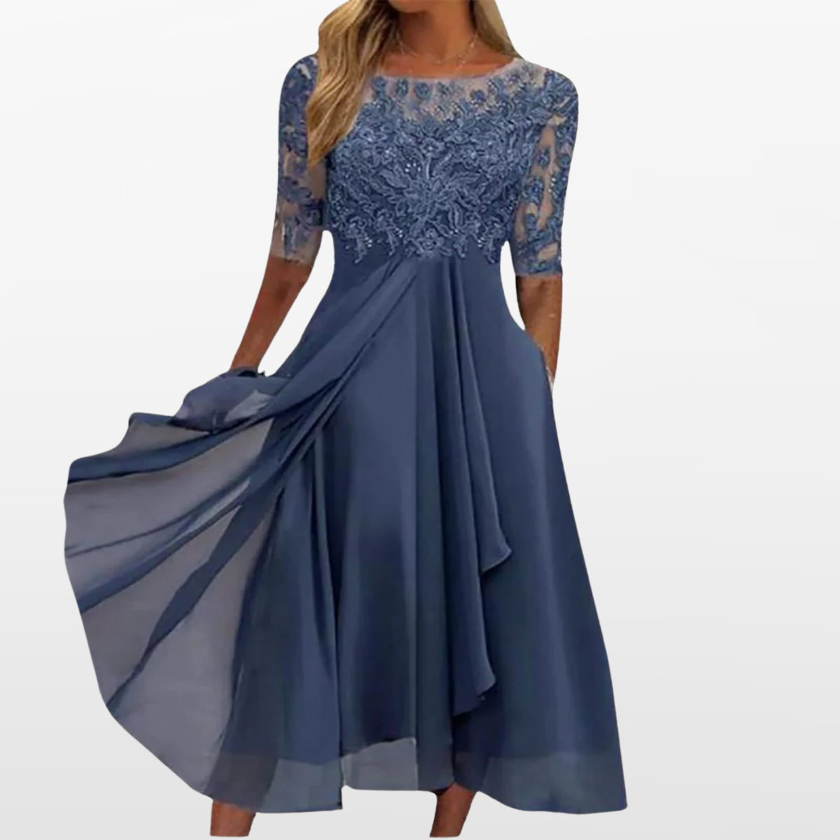 Damen Spitzenkleid Midi Festlich