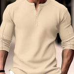 Men's long-sleeve Henley shirt with a textured surface