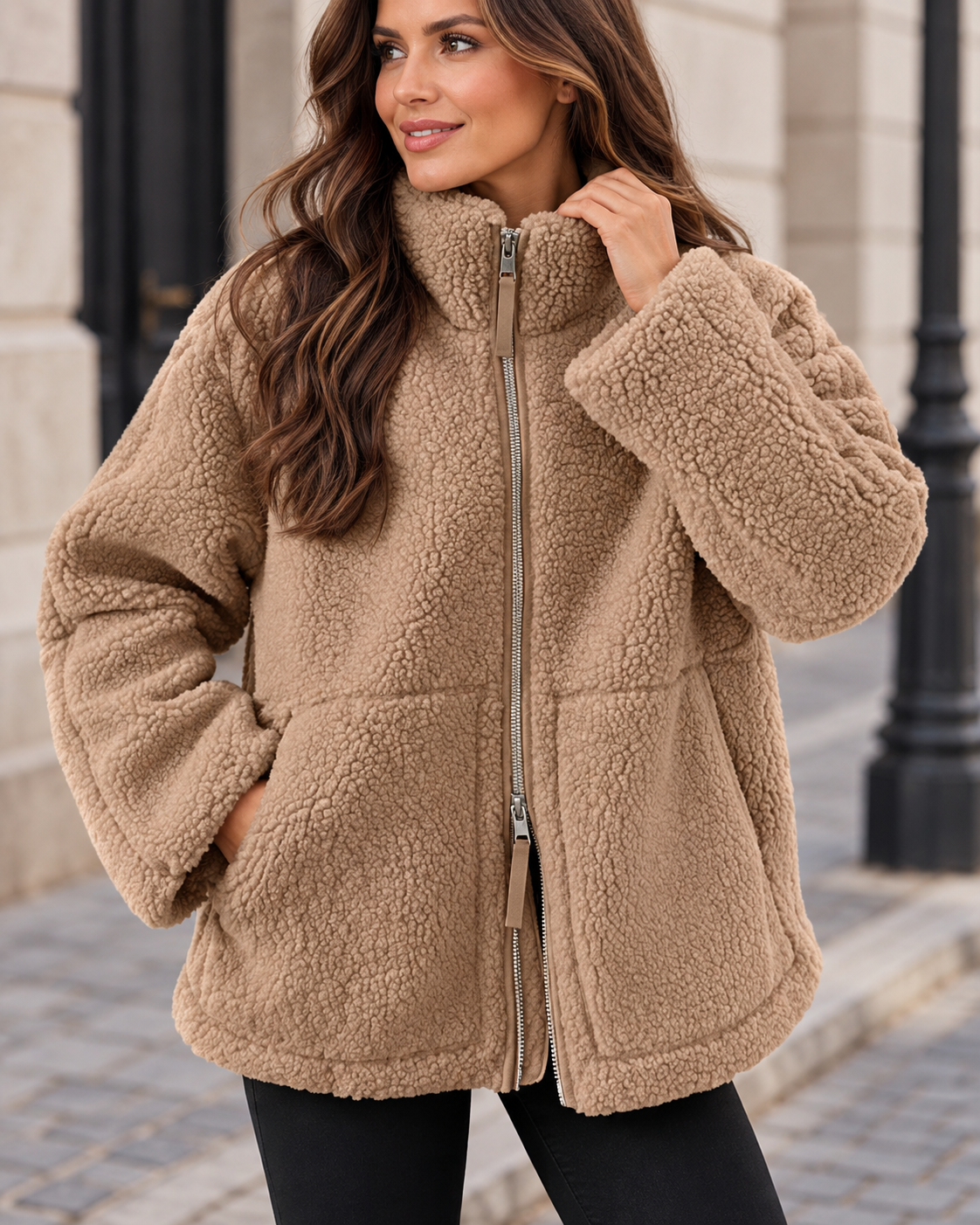 Damen Teddyjacke Warm Oversized Fleece Winterjacke - Image 4