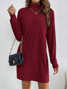 Damen Strickkleid gerippt Pulloverkleid Midi Langarm Winter - Image 24