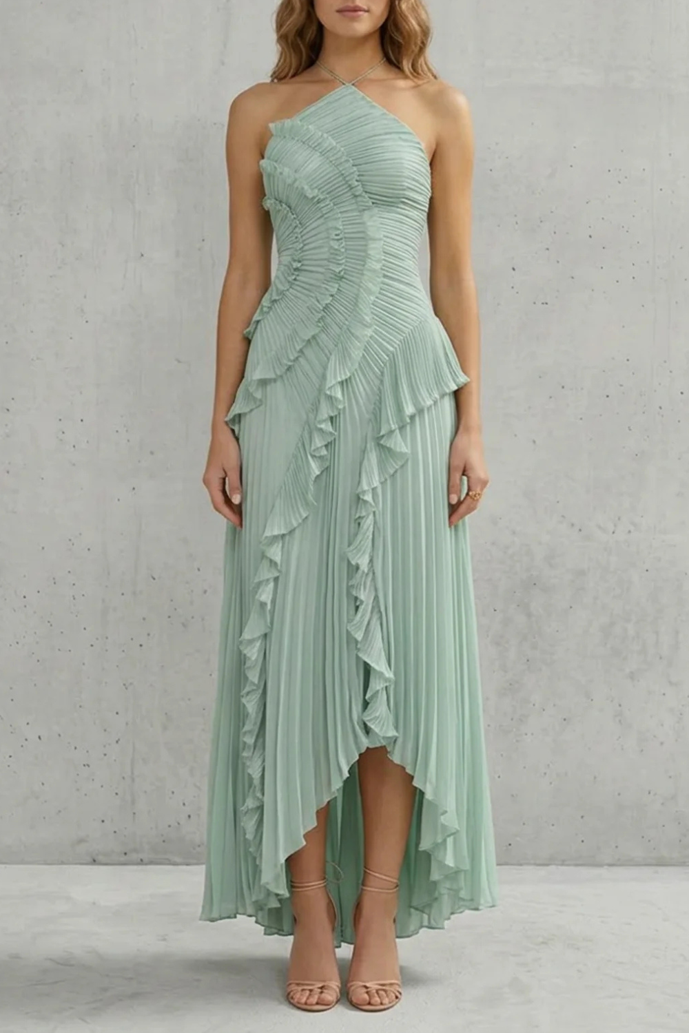 Damen Midi Kleid One-Shoulder Plissee - Image 20