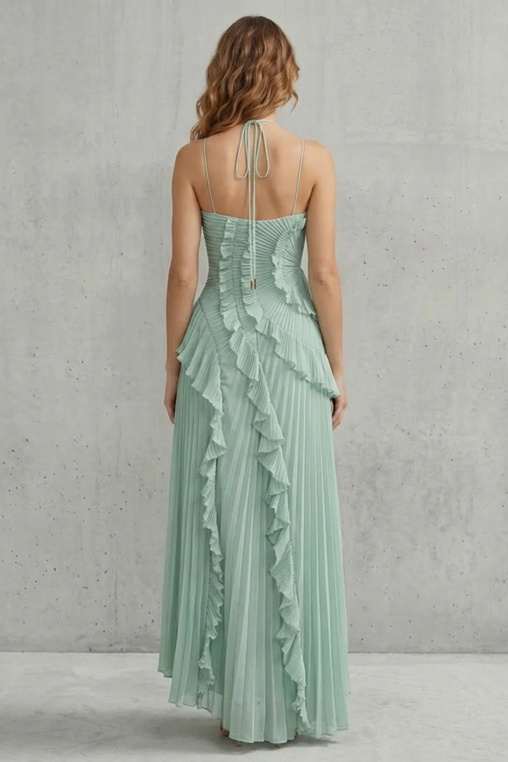 Damen Midi Kleid One-Shoulder Plissee - Image 22