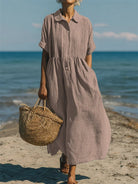 Damen Leinen Midi Kleid Elegant - Image 11