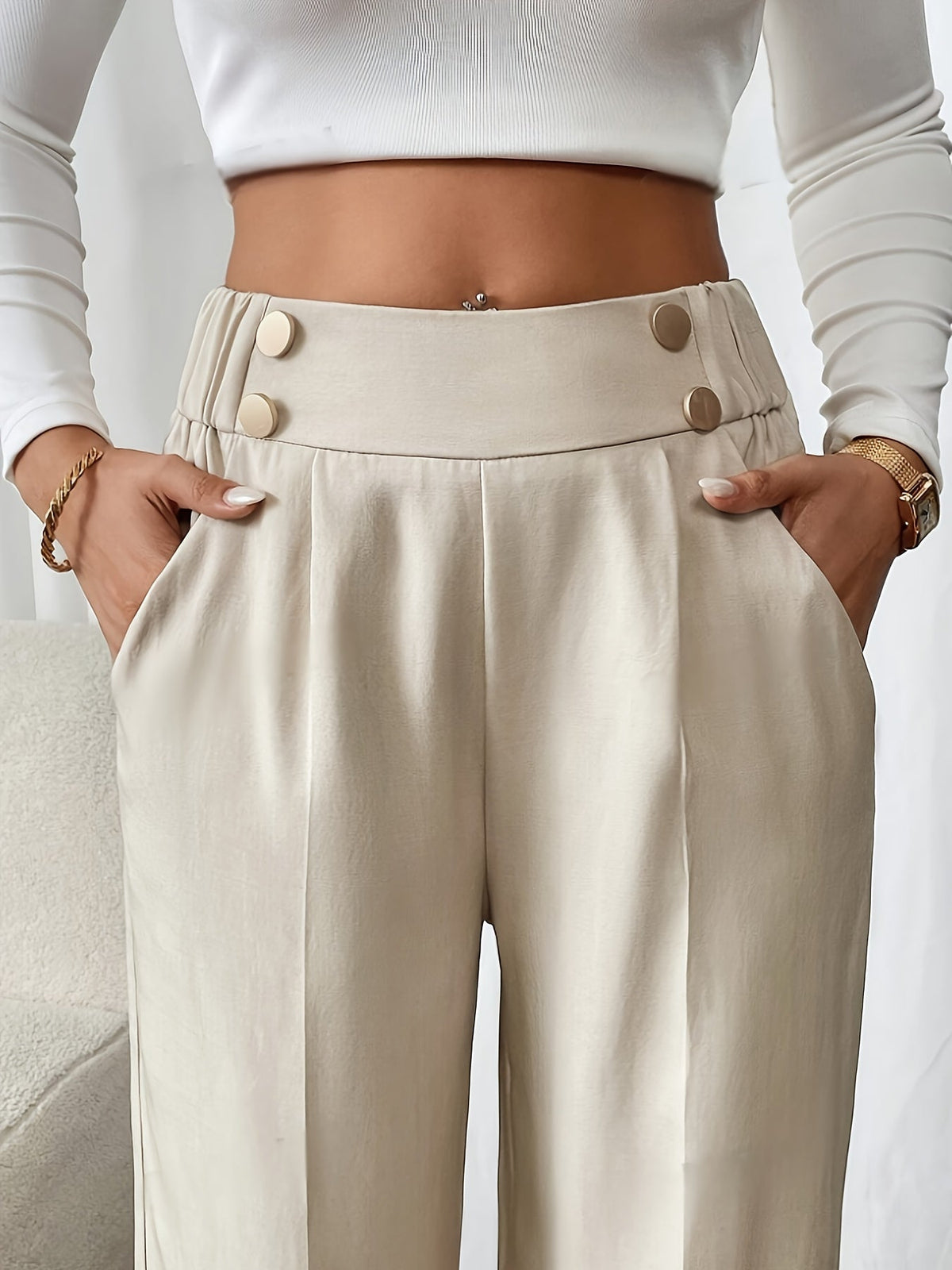 Damen Marlenehose High Waist Weites Bein - Image 4