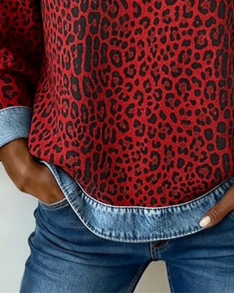 Damen Denim Leopard Print Sweater - Image 9
